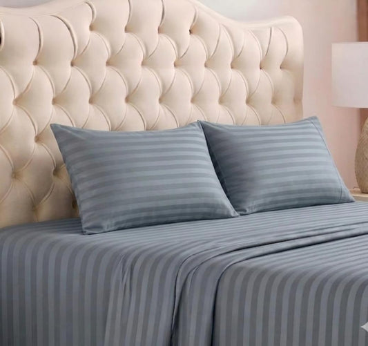 SHAC HOMES Queen Sheet Set 4 Piece – Oeko-TEX Certified, Soft Brushed Microfiber, Deep Pocket 8"–12", Wrinkle & Fade Resistant, Breathable Cooling Sheets, Hotel Dobby Stripe – Light Gray