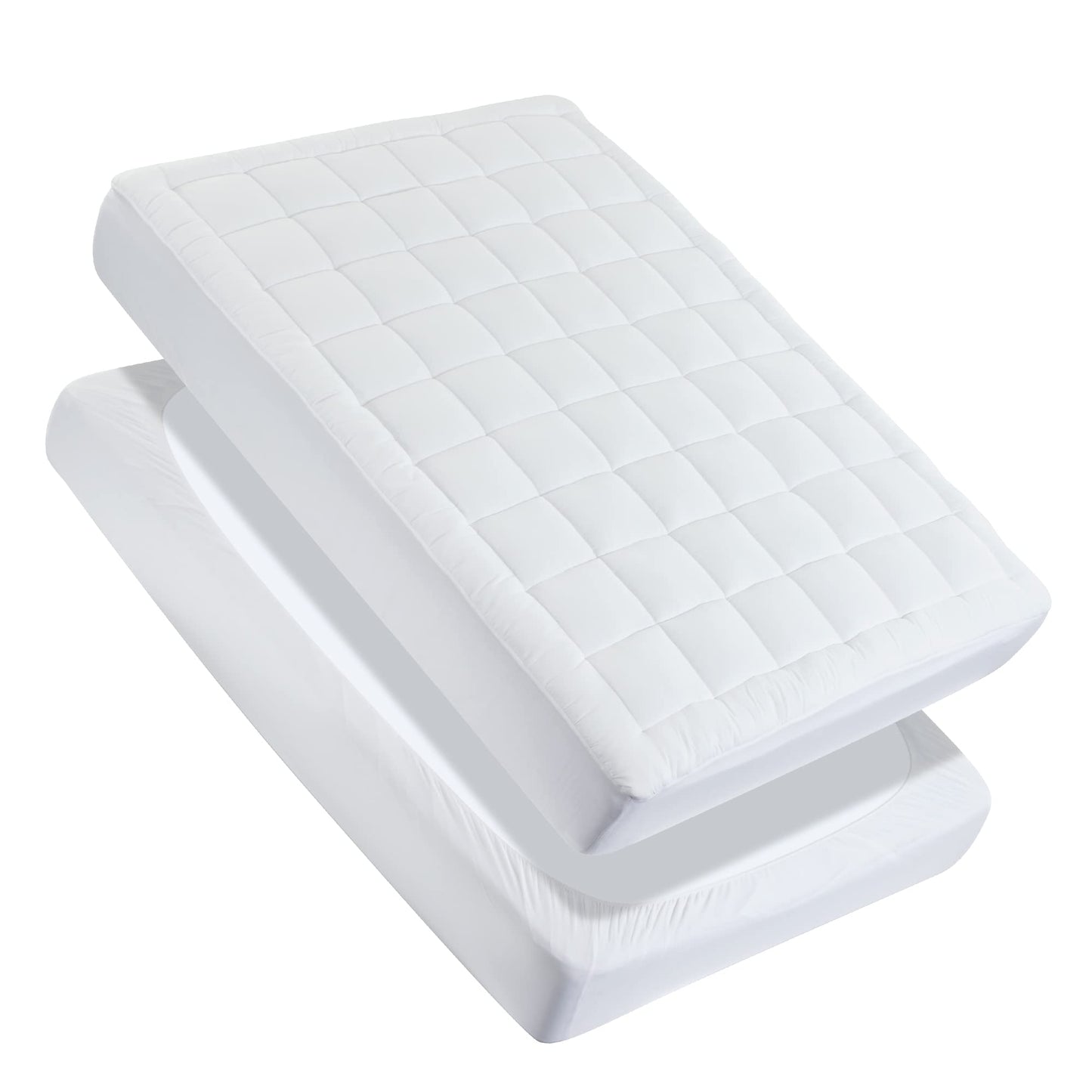 Sonive Twin Mattress Protector, Mattress Topper up to 21 Inches Deep Pocket, Cozy Mattress Pad Microfiber Fitted Mattress Breathable Mattress Cover Machine Washable White