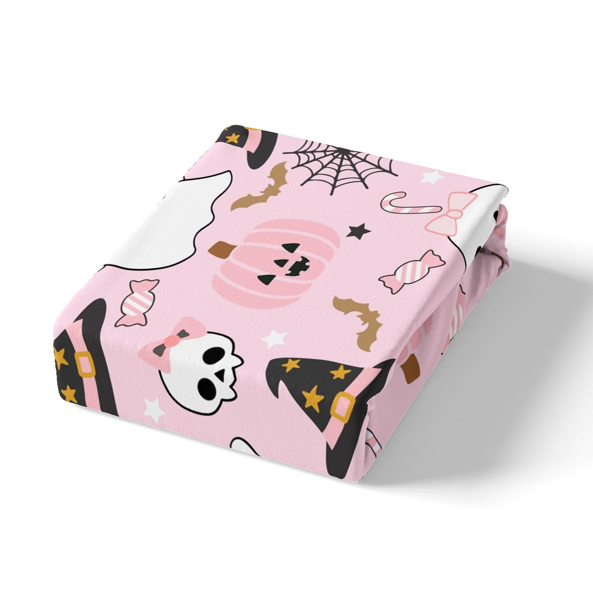 Feelyou Cute Halloween Pink Twin Size Bedding Set Decoration Toddlers Teens Adults Pumpkin Ghost Kawaii Sheets Set Kids Autumn Happy Fitted Sheet Pink Bed Sheet Set Collection