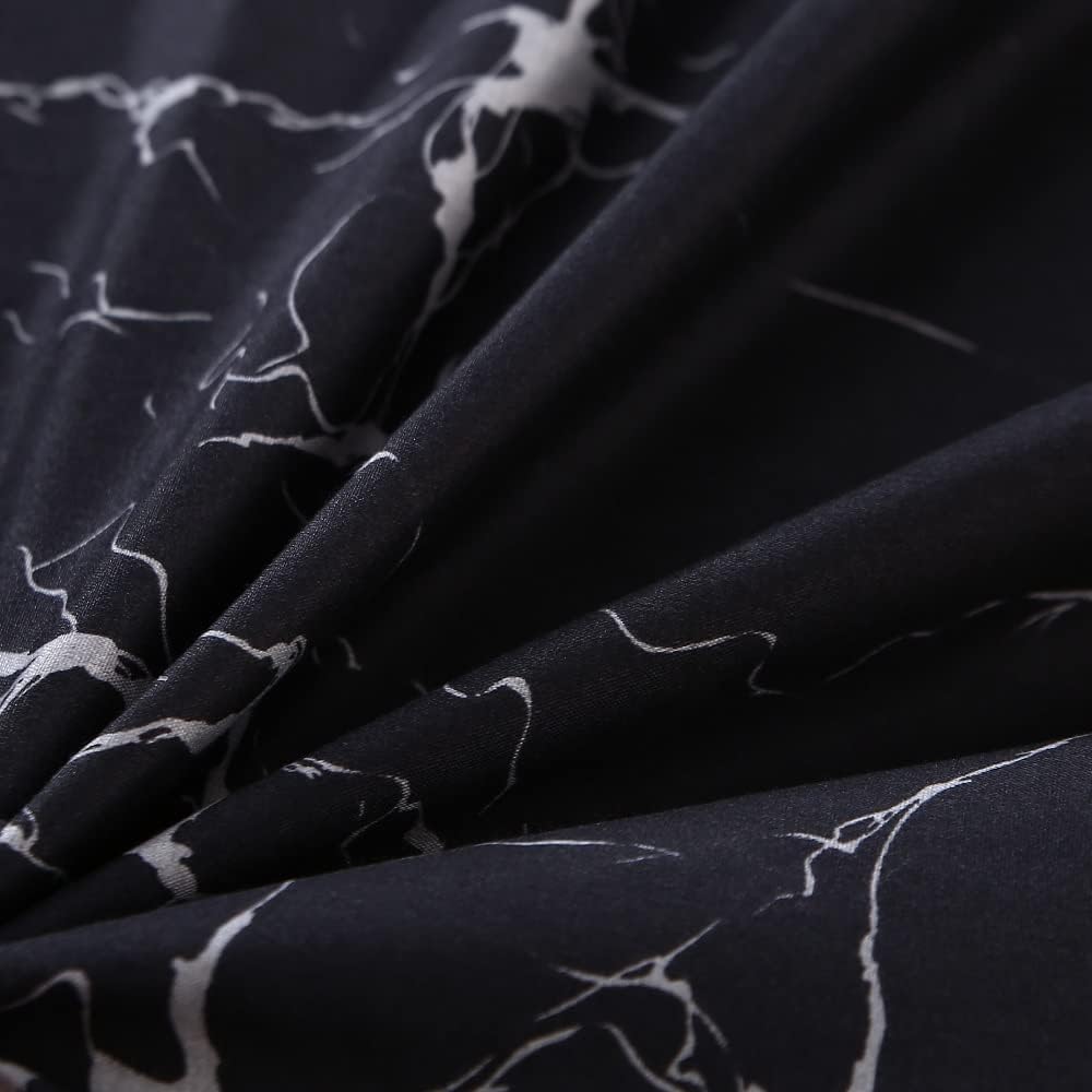 MAG Black Marble, Super Soft Microfiber Bed Sheet 4PC, Marble Bedding Sheet Set Included 1 Fitted Sheet, 1 Flat Sheet with 2 Pillowcases, 14 Inches Deep (Queen, Black)