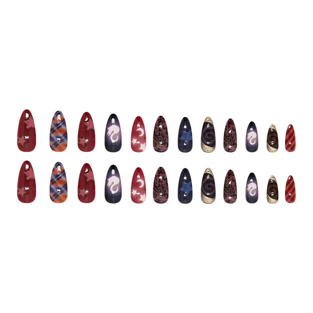 Press on Nails Almond Medium Red Fake Nails French Tip False Nails Press ons with Swan Grid Design Glue on Nails Artificial Acrylic Nail Art Glossy Full Cover Stick on Nail Supplies for Women 24Pcs