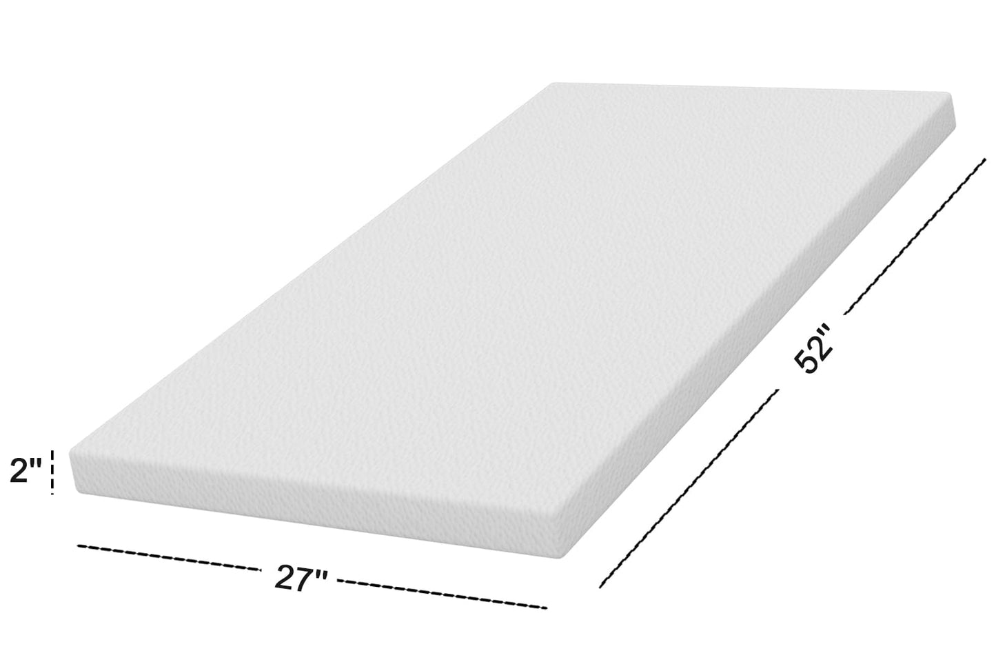 Moonlightfamily 2"x27.5"x52" Mattress Topper, 27.5" Wx52 L Size with Super Soft Water-Resistant, Detachable & Machine Washable Cover, CertiPUR-US Certified Gel-Infused Memory Foam Pad, Pure White