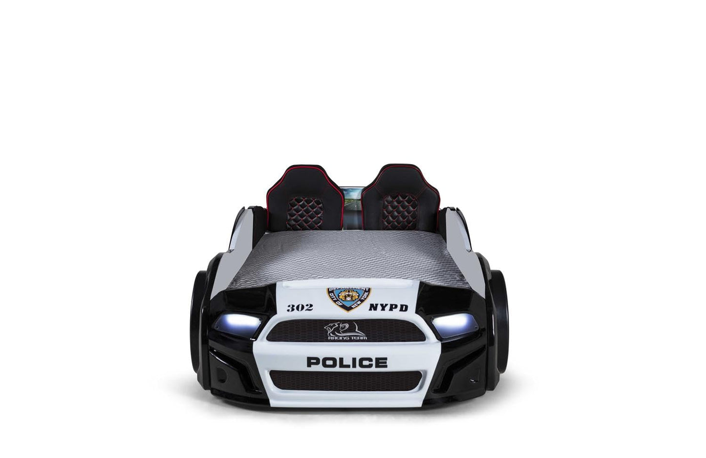Luxury Race Car Bed for Kids – LED Lights, Sports Car Design, Sound Effects, Twin, Ergonomic & Comfortable Sleeping Experience (Police)