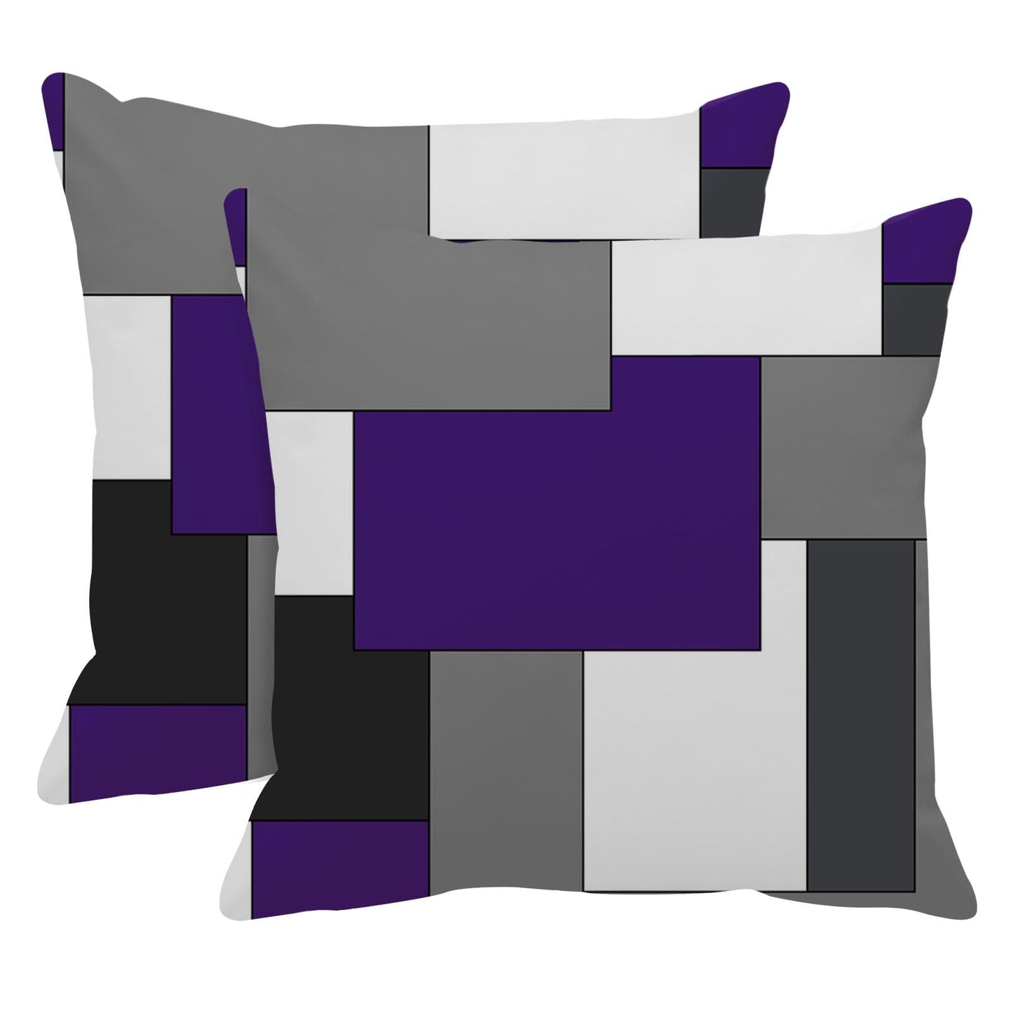 Emvency Set of 2 Purple Geometric Throw Pillow Cover Black Grey White Painting Abstract Checkered Design Decorative Pillow Case Modern Home Decor Standard Square 18x18 Inch Cushion Pillowcase