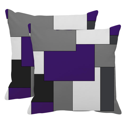 Emvency Set of 2 Purple Geometric Throw Pillow Cover Black Grey White Painting Abstract Checkered Design Decorative Pillow Case Modern Home Decor Standard Square 18x18 Inch Cushion Pillowcase