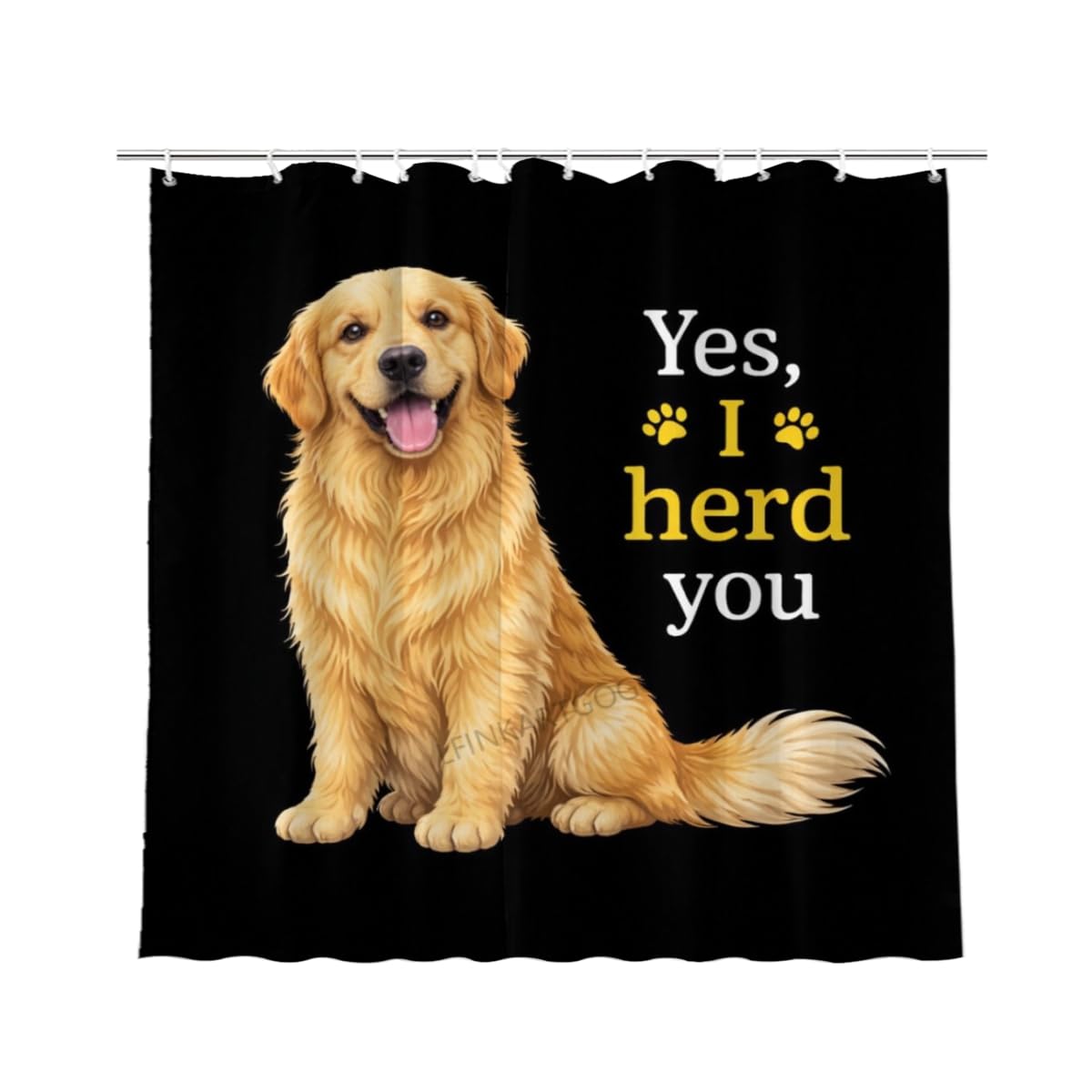LFINKARTGOGO Funny Golden Retriever Shower Curtain 72x72 Inch with 12 Hooks Dog Lover Bathroom Decor Yes I Herd You Black Background Waterproof Washable Polyester