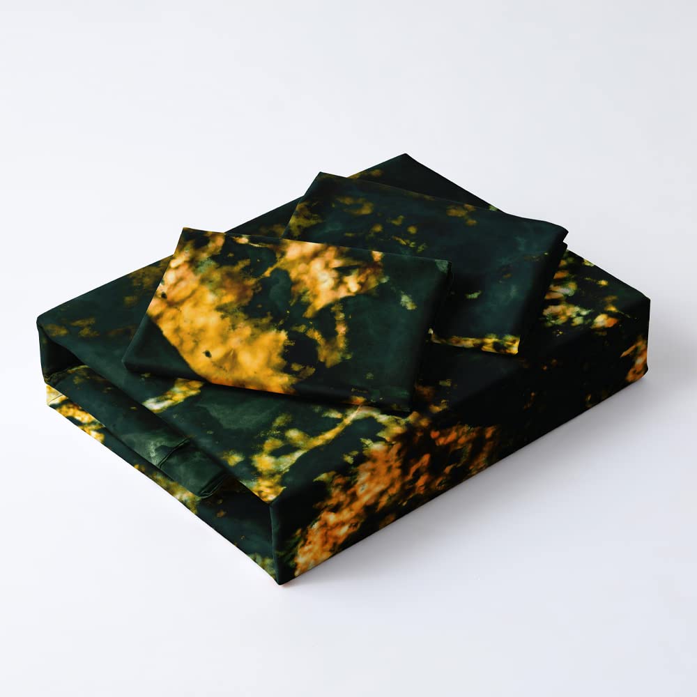 Holiyjog Emerald Green Marble Duvet Cover Set King/Cal King Size Dark Olive Gold Bedding Comforter Covers with 2 Pillow Shams Breathable Durable Soft Comfy