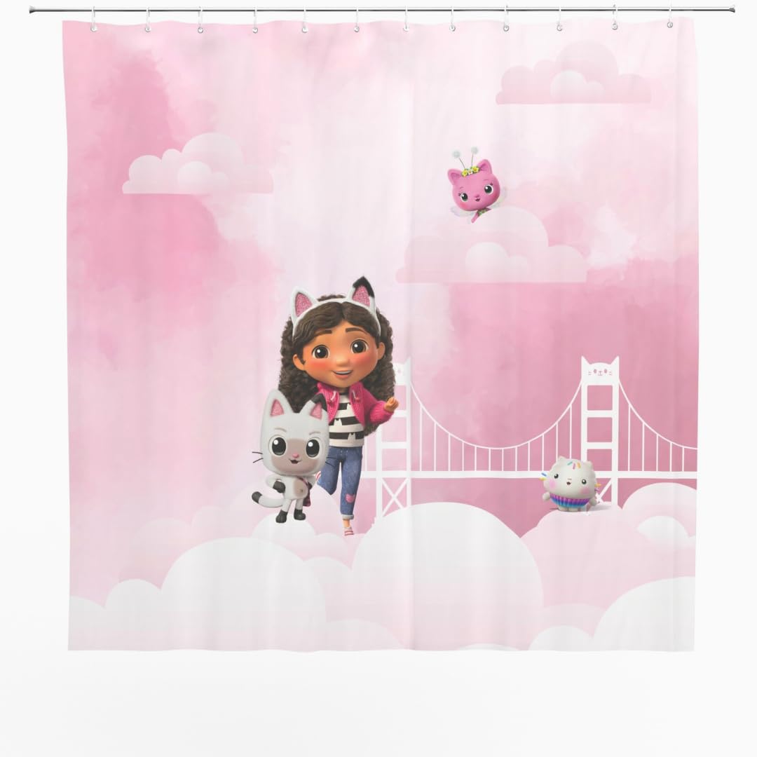 Gabby's Dollhouse The Movie 13-Piece Shower Curtain Set, 72 x 72 Inch Fabric Curtain with Hooks, Bathroom Decor, Machine Washable, (100% Officially Licensed Product) by Franco Collectibles