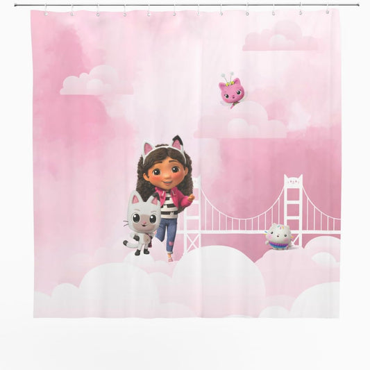 Gabby's Dollhouse The Movie 13-Piece Shower Curtain Set, 72 x 72 Inch Fabric Curtain with Hooks, Bathroom Decor, Machine Washable, (100% Officially Licensed Product) by Franco Collectibles