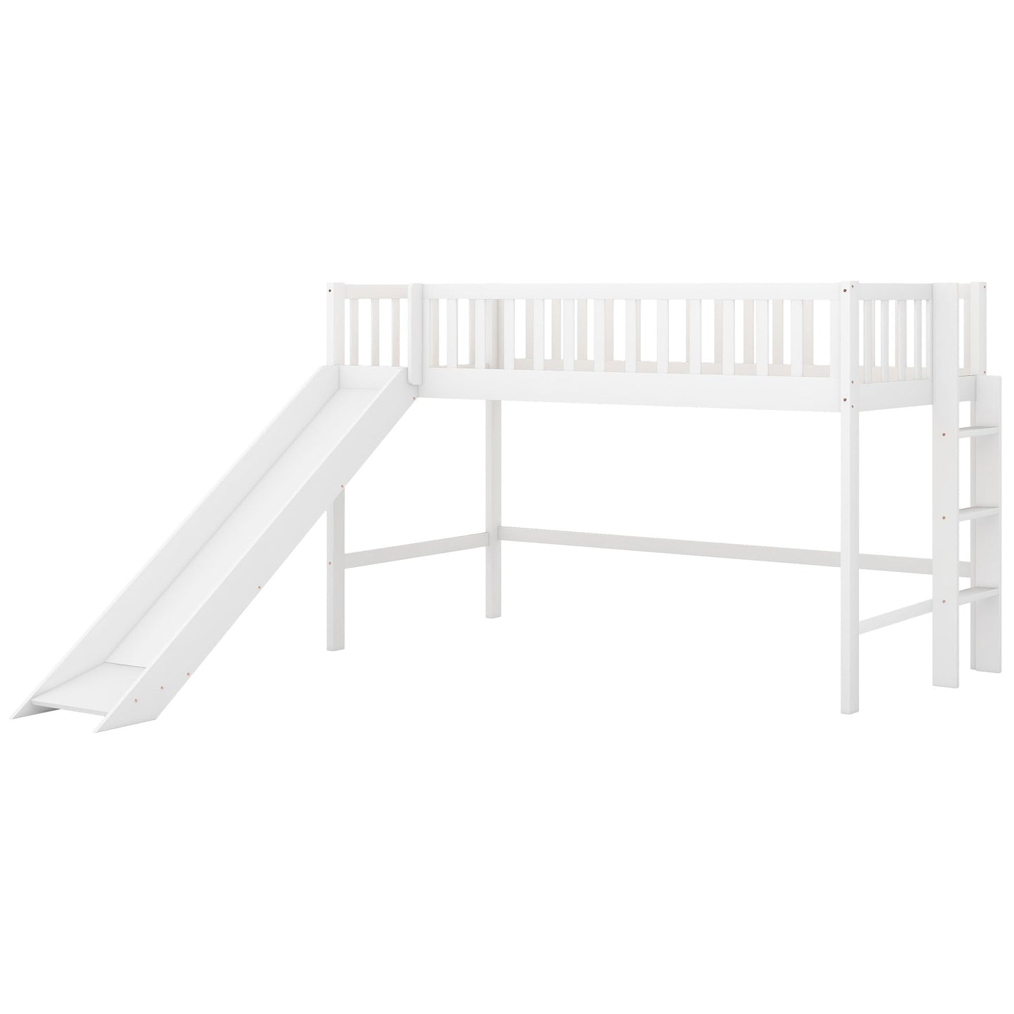 Bellemave Twin Size Low Loft Bed with Slide,Kids Loft Bed with Ladder,Wood Kids Loft Bed Twin Size for Girls Boys,White