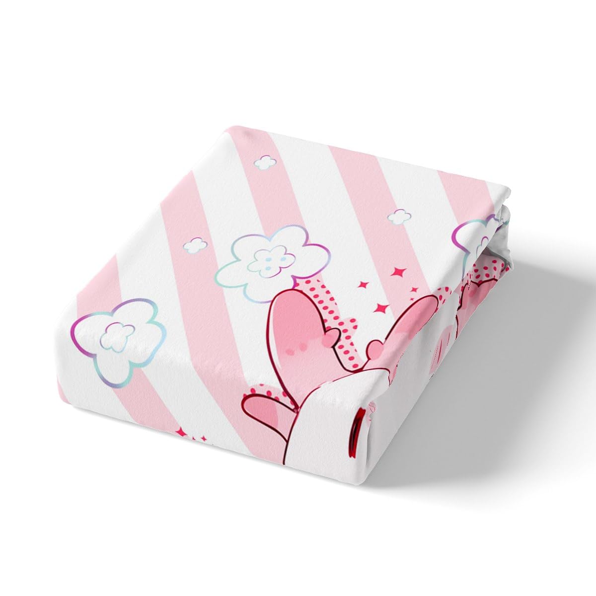 Homewish 4 Pieces Cute Axolotl Full Size Sheet Set Soft Microfiber Cartoon Salamander Fitted Flat Sheets and Pillowcases Pink Stripes Bedding Sets for Kids Teens Adults