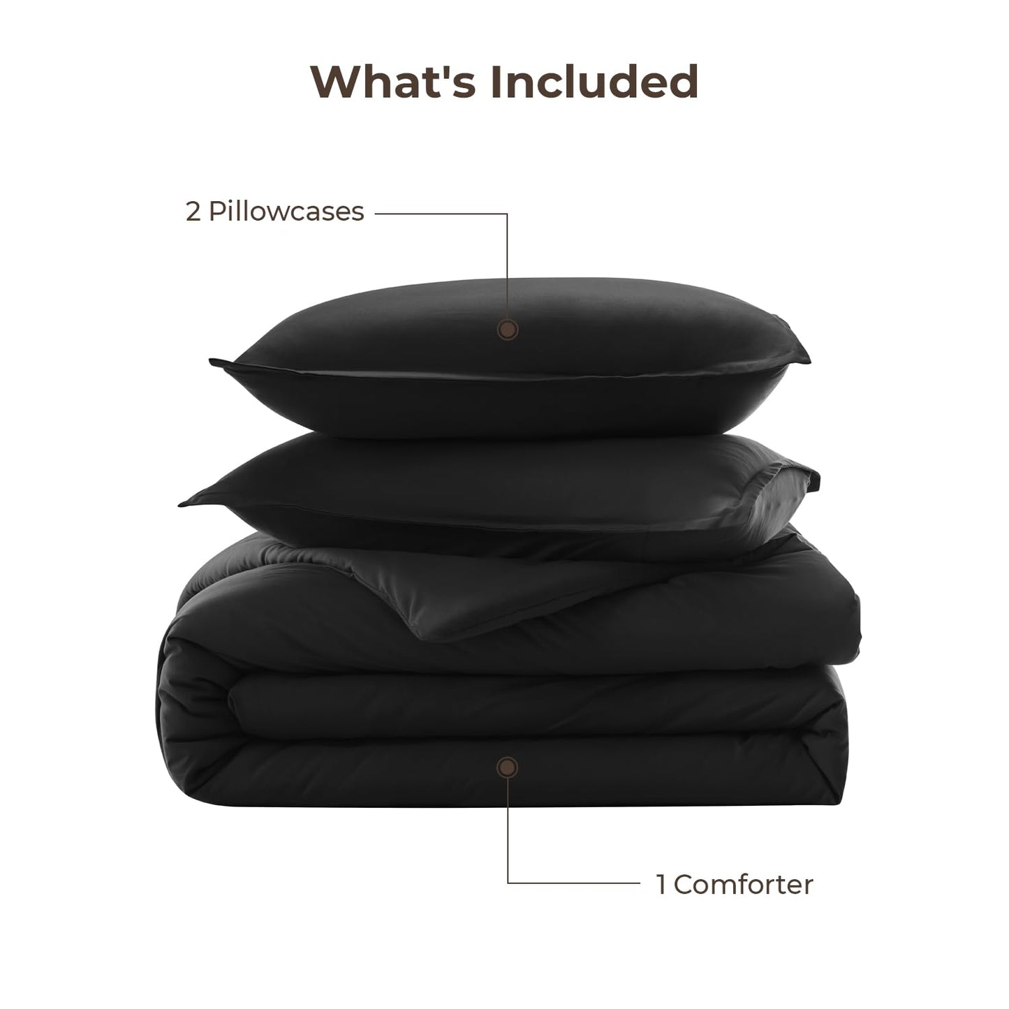 Litanika Black Comforter King Size, 3 Pieces Lightweight Solid Bedding Comforter Set, All Season Fluffy Bed Set (104x90In Comforter & 2 Pillowcases)
