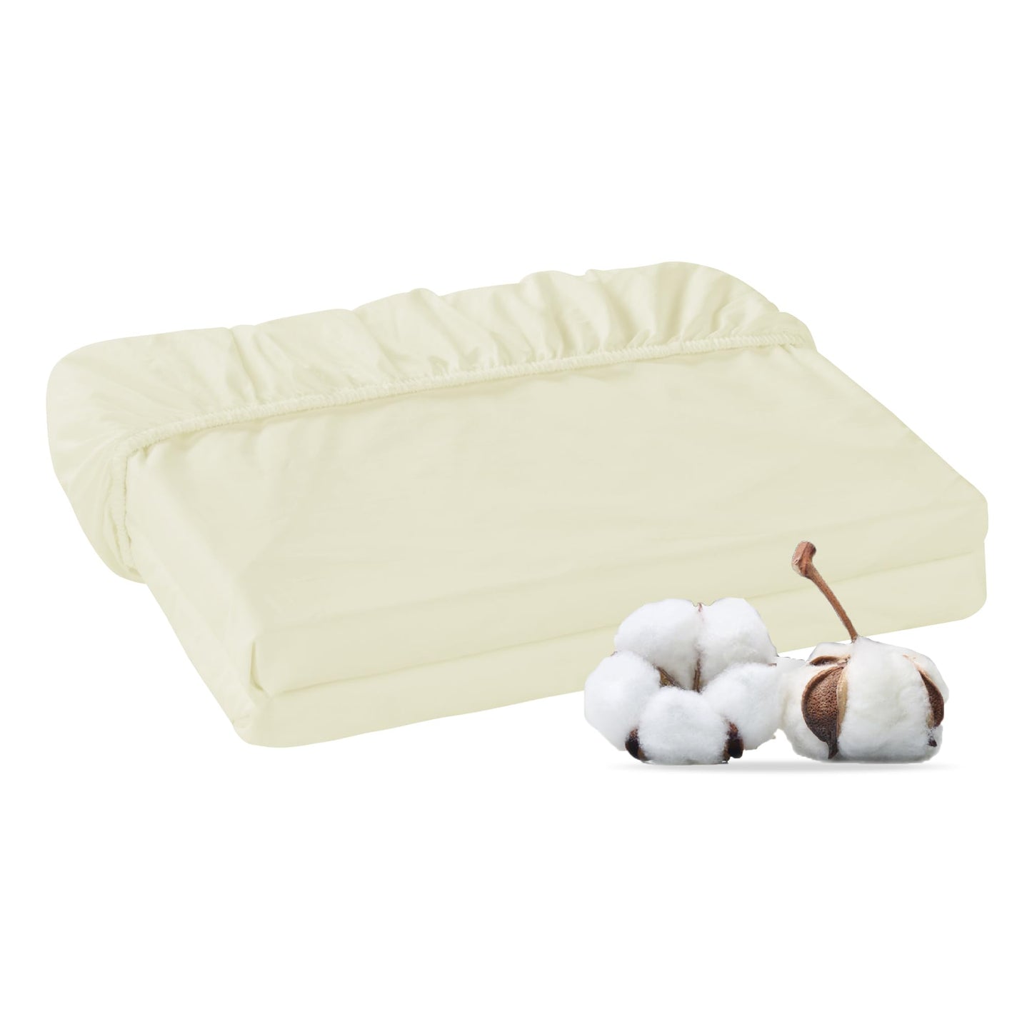 HOMTEC 100% Cotton Percale Fitted Sheet California King Size, 8-15" Deep Pocket Cooling Bottom Sheet, Breathable Soft & Crisp Fitted Sheet Only with 4 Corner Straps (Cal King, Cream)