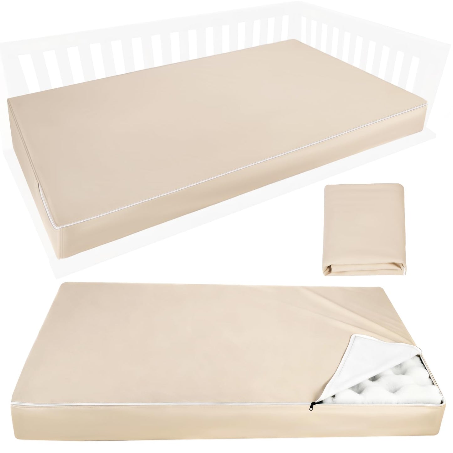 BIBILAB 8-Inch Outdoor Swing Seat Cushion Cover, Waterproof, Double Patio Seat Cushion Cover with Anti-Cat Scratch Cloth, Only Cover (Cushion not Included) (Beige)