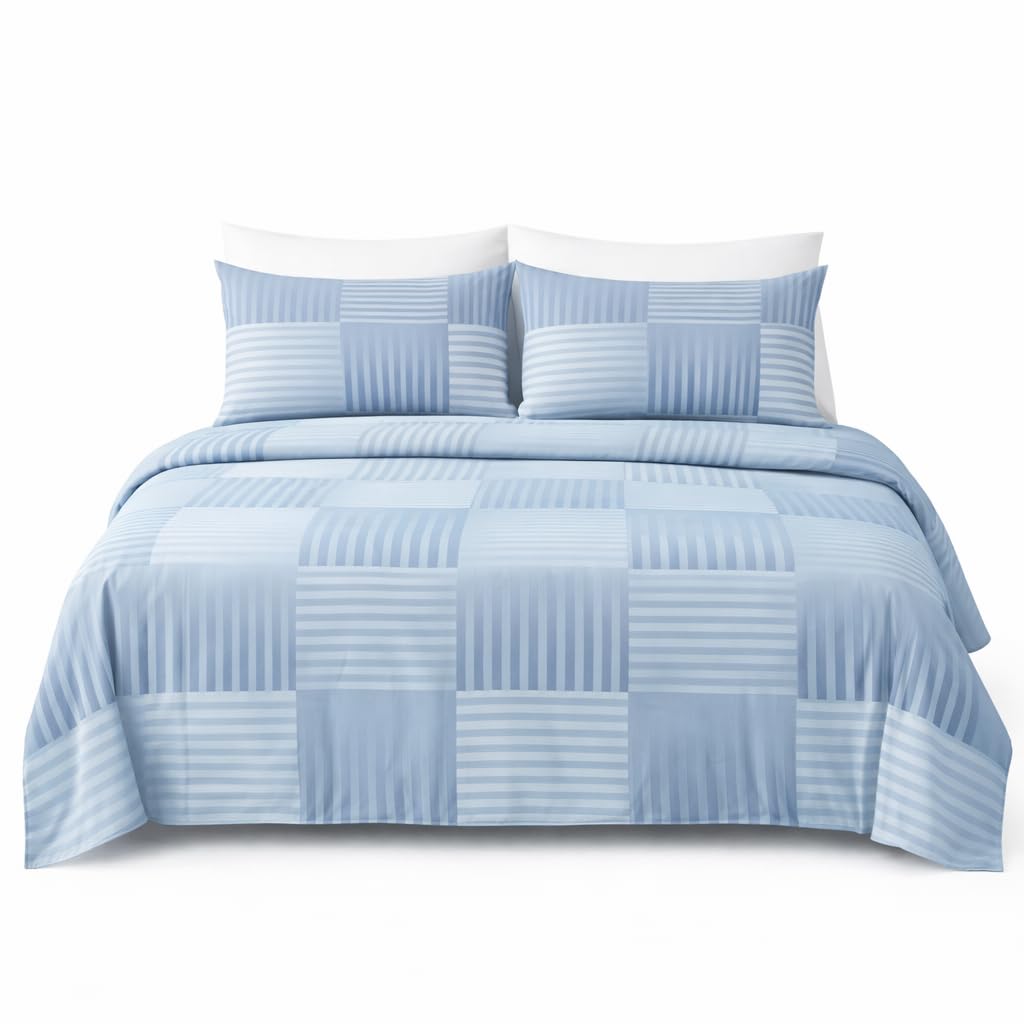HCORA Striped King Sheet Set, Ultra Soft Double Brushed Microfiber Bed Sheets, Deep Pocket, Breathable, Wrinkle Resistant, Easy Care, 4PC, King