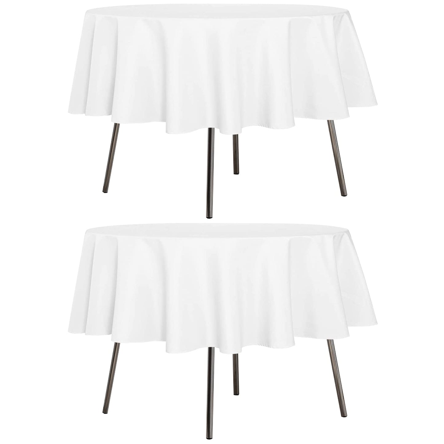 sancua 2 Pack Round Tablecloth 60 Inch White (Fits 20-48 Inch Tables), Stain and Wrinkle Resistant Table Cloth - Washable Polyester Table Cover for Dining Tables, Buffet Parties and Camping