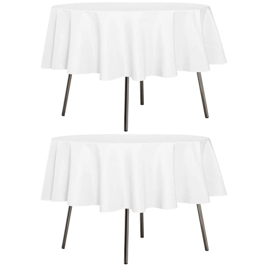 sancua 2 Pack Round Tablecloth 60 Inch White (Fits 20-48 Inch Tables), Stain and Wrinkle Resistant Table Cloth - Washable Polyester Table Cover for Dining Tables, Buffet Parties and Camping