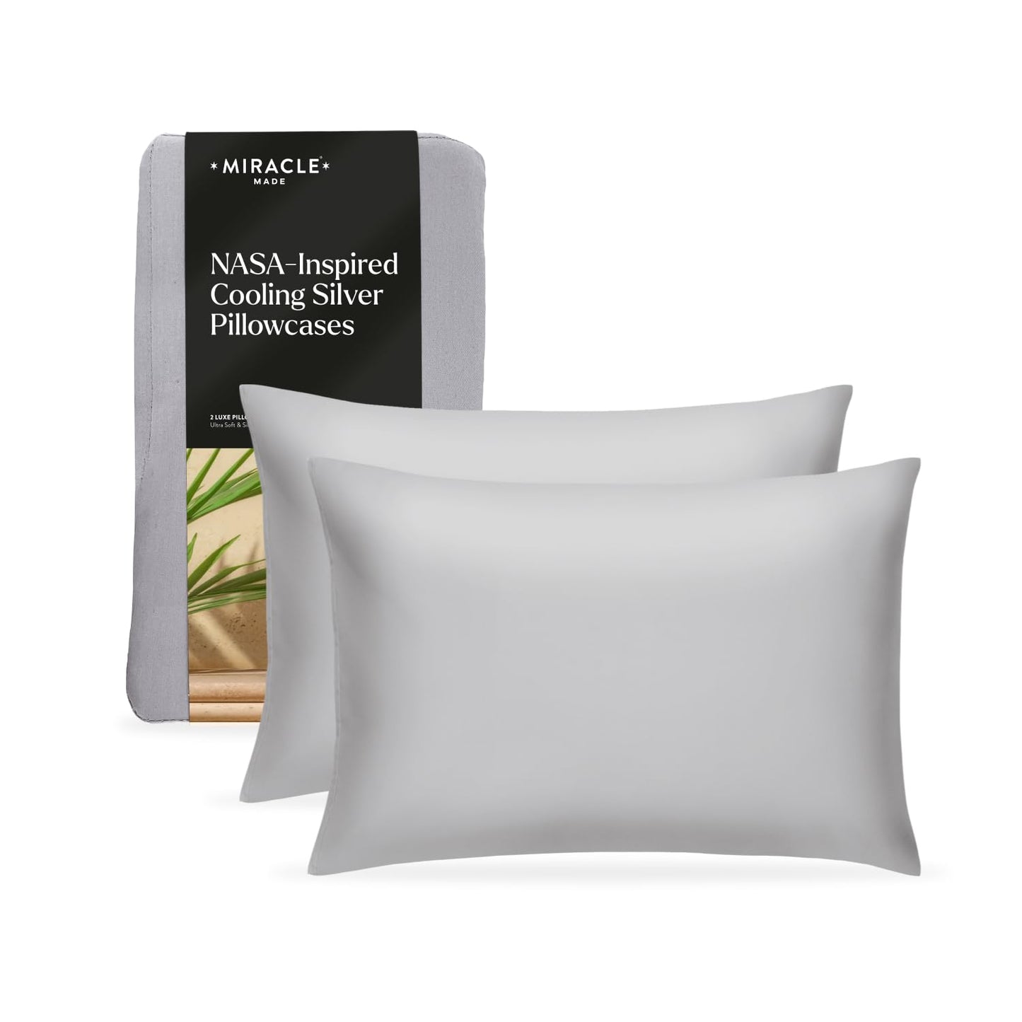 Miracle Made Soft, Breathable Cotton Pillowcase Set, 2-Piece – Silver-Treated, Cool-to-the-Touch Covers for a Fresher-Feeling Sleep Surface – Standard Size, Silver Grey