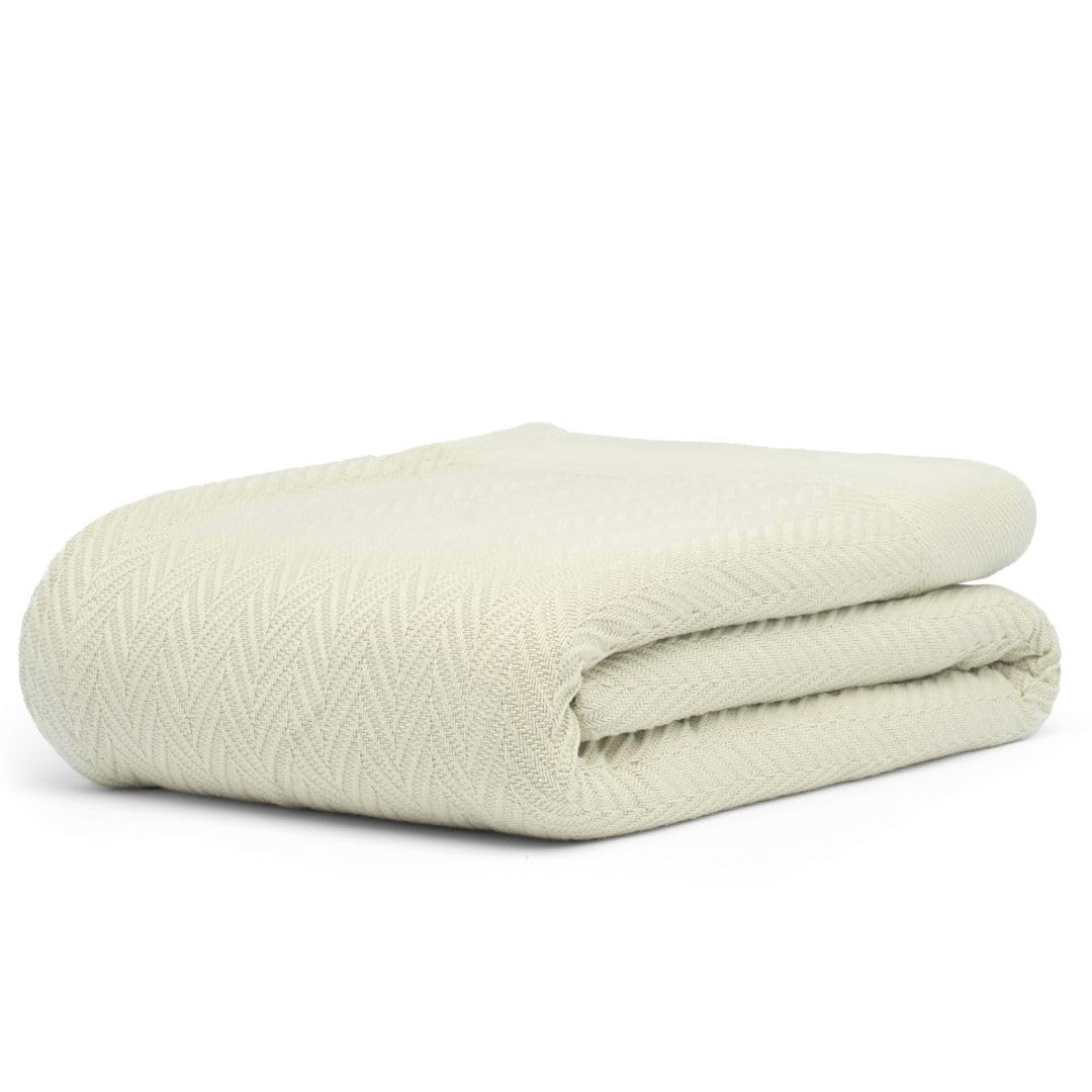 9Threads 100% Cotton Herringbone Weave Blankets, 66" X 90" Twin, Throw Blanket for Bed, All Season Cotton Blanket, Cozy Blanket,Throws & Bed Blanket, Throw Blanket for Couch, Modern Home Decor -Sage