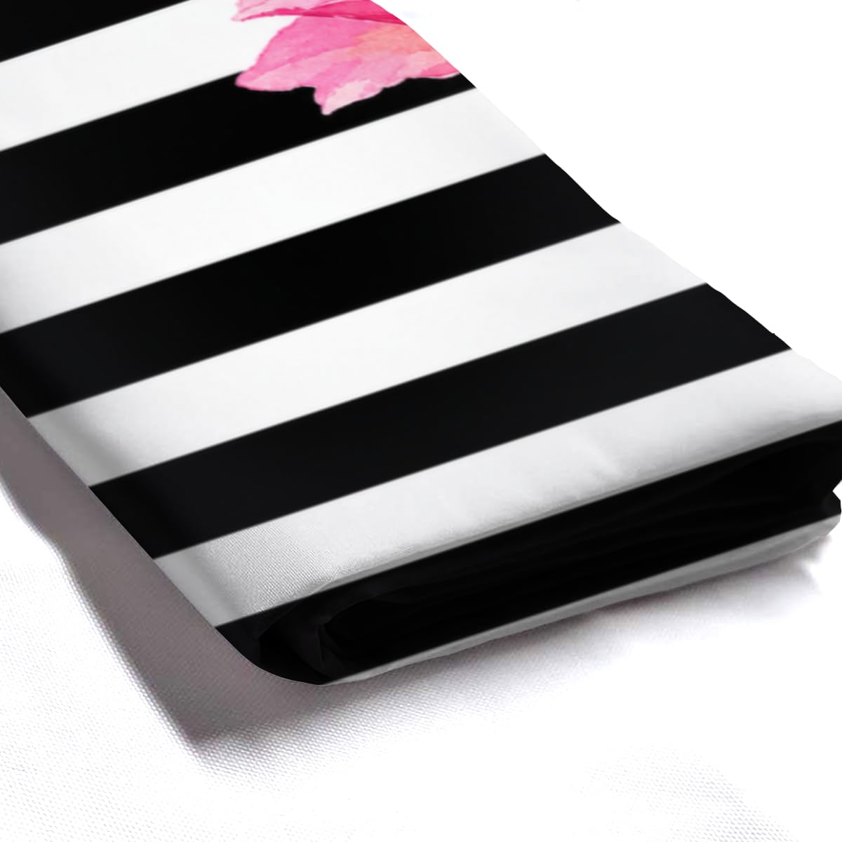TopPacific Cactus Flower Stripe Shower Curtain 72x72 Inch Shower Curtain with 12 Hooks Polyester Cactus Pink Flower Black White Stripes Bathroom Decor