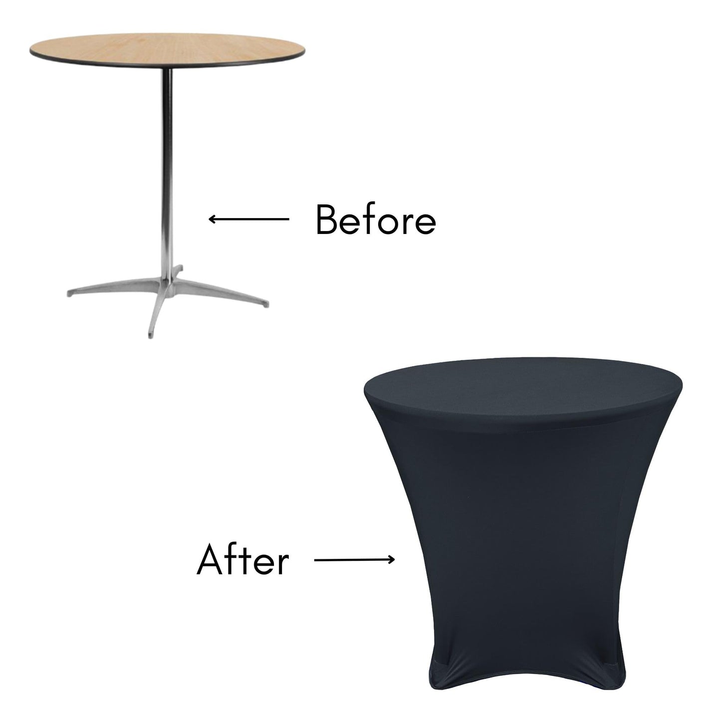YOUR CHAIR COVERS - 30 x 30 inch Lowboy Cocktail Round Stretch Spandex Table Cover - Black, Fitted Elastic Tablecloth for Round Tables