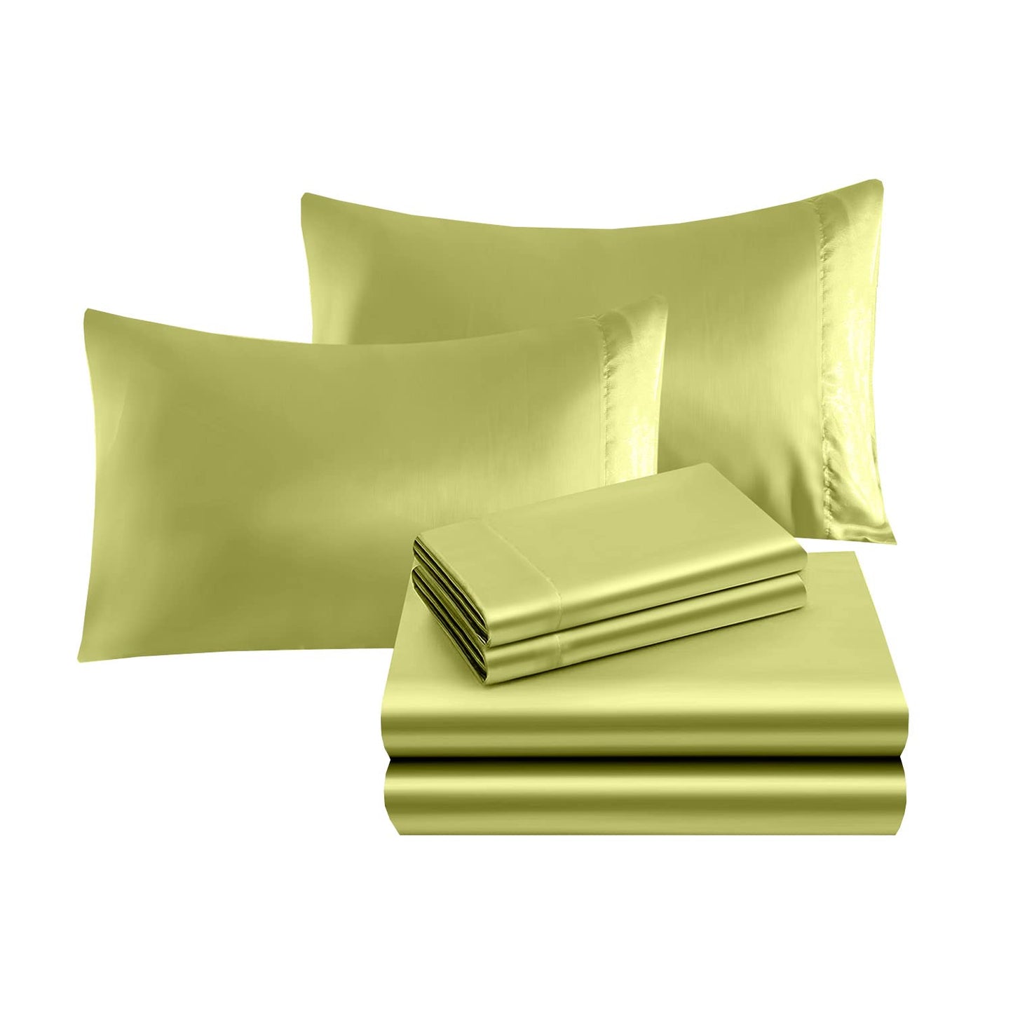 Elegant Comfort Luxurious 4-Piece Silky Satin Sheet Set, Skin and Hair Friendly, Wrinkle, Fade, Stain Resistant with Deep Pockets Fitted Sheet, Cooling Soft Satin Sheets, Twin XL, Pistachio Green