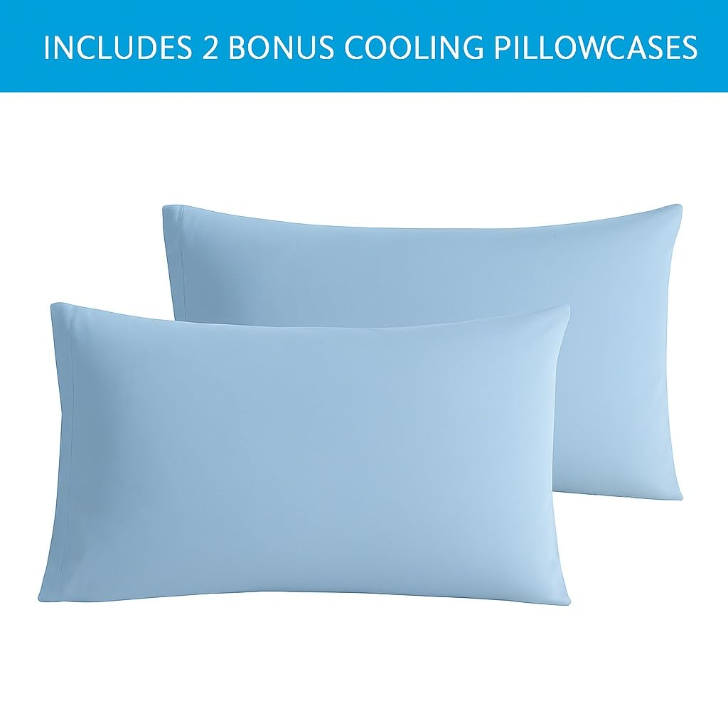 Caribbean Joe 6-Piece Sheet Set with Cooling Pillowcases, 12-inch Deep Pockets, Tropical Beach Coastal Design, Queen, Wavy Coastal Shells