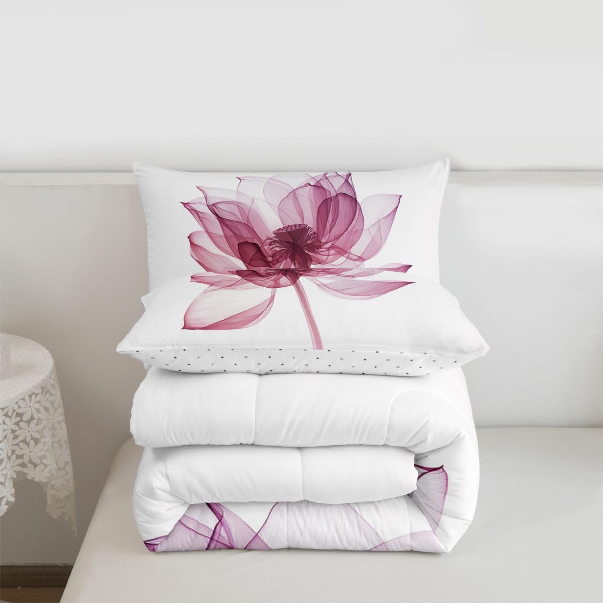 jejeloiu Abstract Floral Kids Comforter Set Toddler Size Modern Art Bedding Set Flower Pink Duvet Quilt for Kids Boys Girls Bedroom Decor Microfiber Ultra Soft Breathable