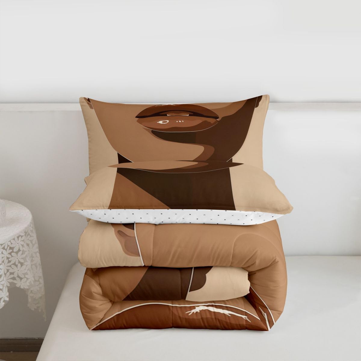 jejeloiu Black Girl Comforter Set All Season African American Black Women Bedding Set with 1 Pillow Cases Modern Microfiber Kids Toddler Bedroom Decor Duvet Quilt Breathable Soft Lightweight
