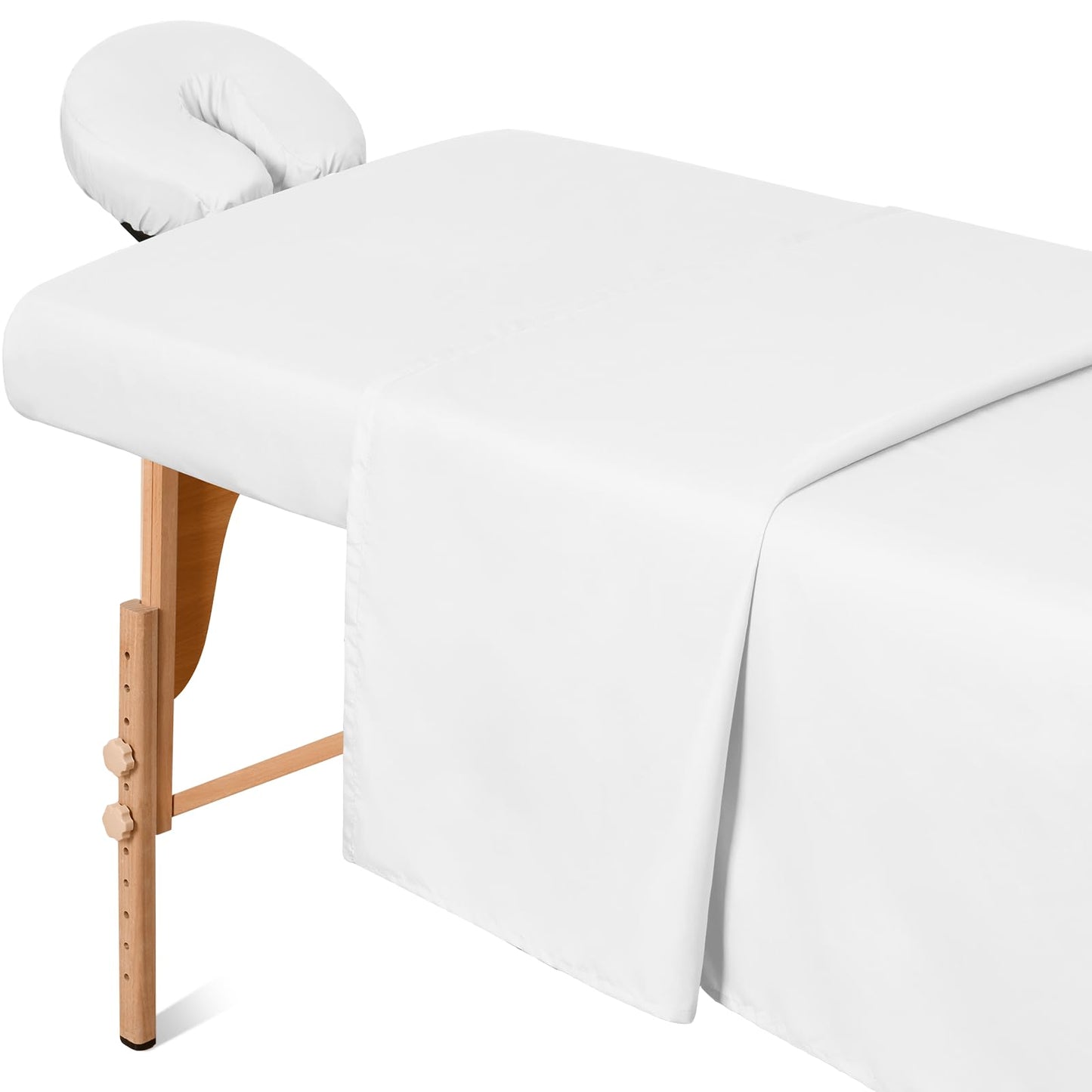 Comfyanno 3-Piece Massage Table Sheets Sets, Stain & Wrinkle Resistant, Soft Microfiber, Quick Drying, Professional Spa Therapy Bed Sheets, Includes Flat & Fitted Sheet, Face Cradle Cover -White