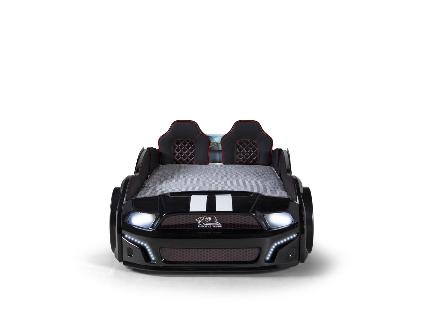 Race Car Bed for Kids, Twin XL Size, LED Lights, Sports Style Design, Black
