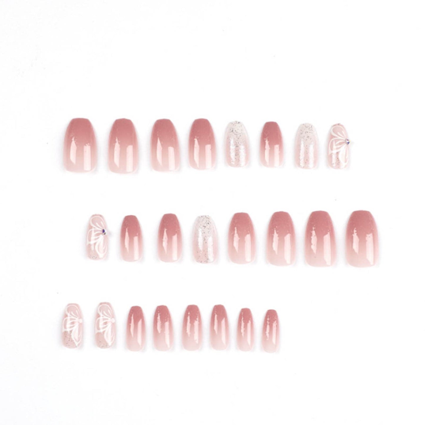 YoYoee Coffin False Nails Long Press on Nails Butterfly Gradient Fake Nails Acrylic Full Cover Bling Nails Tips for Women and Girls 24Pcs