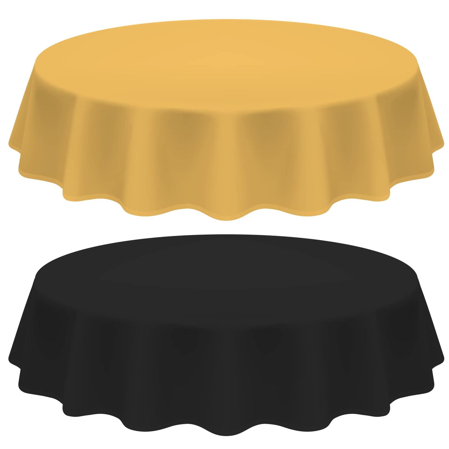 Amylove 2026 Black and Gold Plastic Tablecloths Bulk, Graduation Tablecloth 84 Inch Round Waterproof Table Cover for Anniversary Graduation Party Christmas Birthday Wedding Decorations
