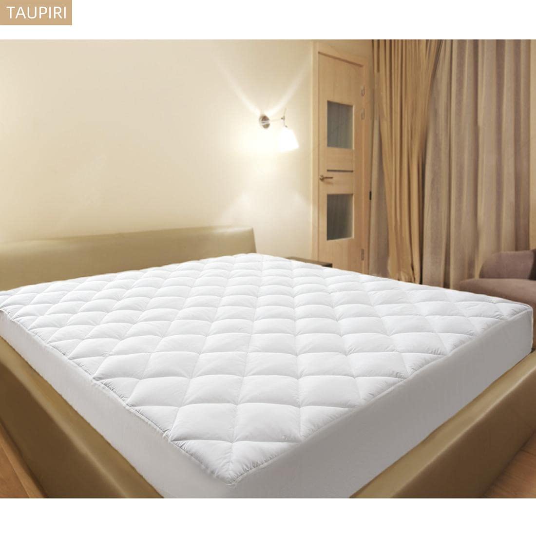 Taupiri King Quilted Mattress Pad Cover with Deep Pocket (8"-21"), Cooling Soft Pillowtop Mattress Cover, Down Alternative Mattress Protector Topper, White