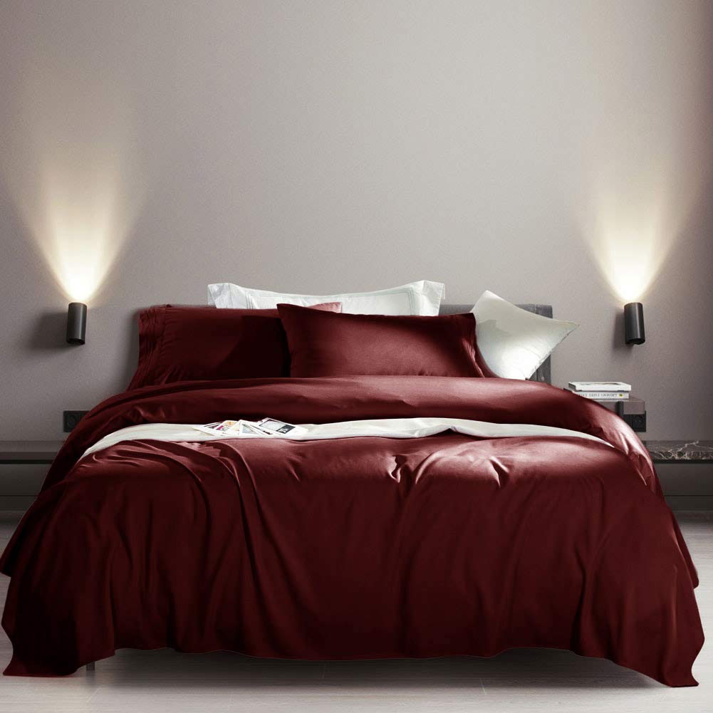 SONORO KATE Bed Sheet Set Super Soft Microfiber 1800 Series Luxury Egyptian Sheets Fit 18-24 Inch Deep Pocket Mattress Wrinkle-6 Piece (Burgundy, Queen)