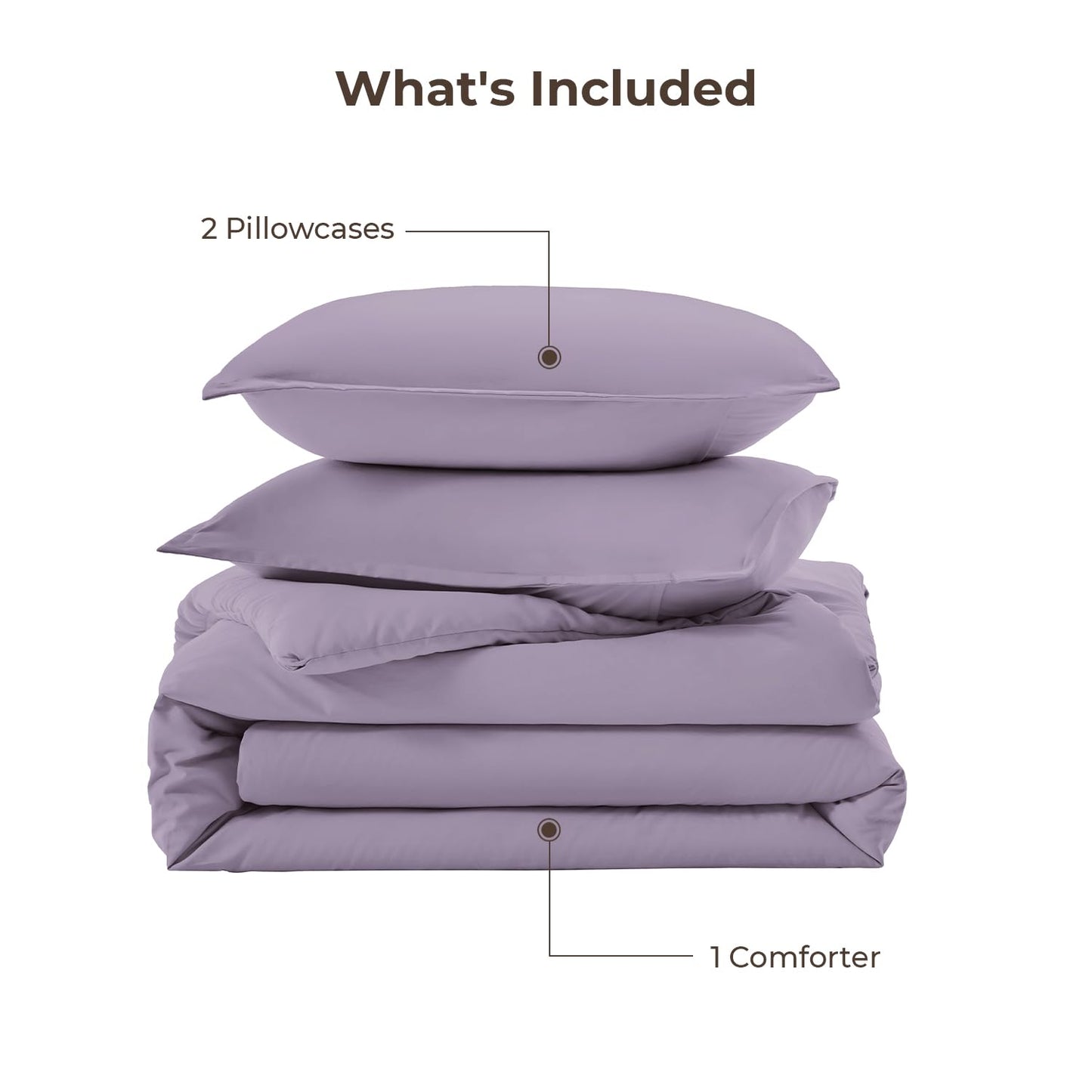 Litanika Grayish Lavender Purple Comforter Set King Size, 3 Pieces Lightweight Solid Bedding Comforter Set, All Season Fluffy Bed Set (104x90In Comforter & 2 Pillowcases)