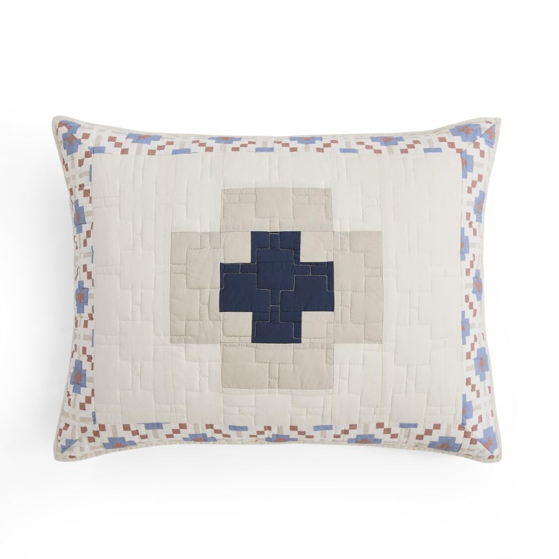 Pendleton Full/Queen Quilt Set – 100% Cotton 3 Piece Quilt Set with Shams, Soft Lightweight Bedding for Queen Size Bed, White & Blue Patterned Comforter Alternative, Queen Bedding Set (Meadow Summit)