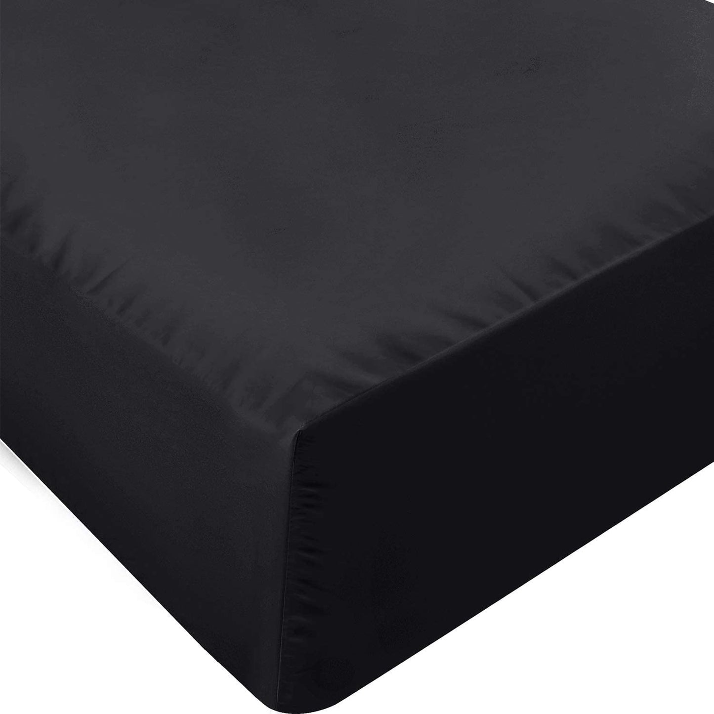 NHNHN Fitted Sheet-Deep Pockets-Soft Microfiber-Easy Care-Shrinkage and Fade Resistant-Fitted Sheets Queen Size for Girl Woman Teens Kids-Only 1 Fitted Sheet (Queen, Black)