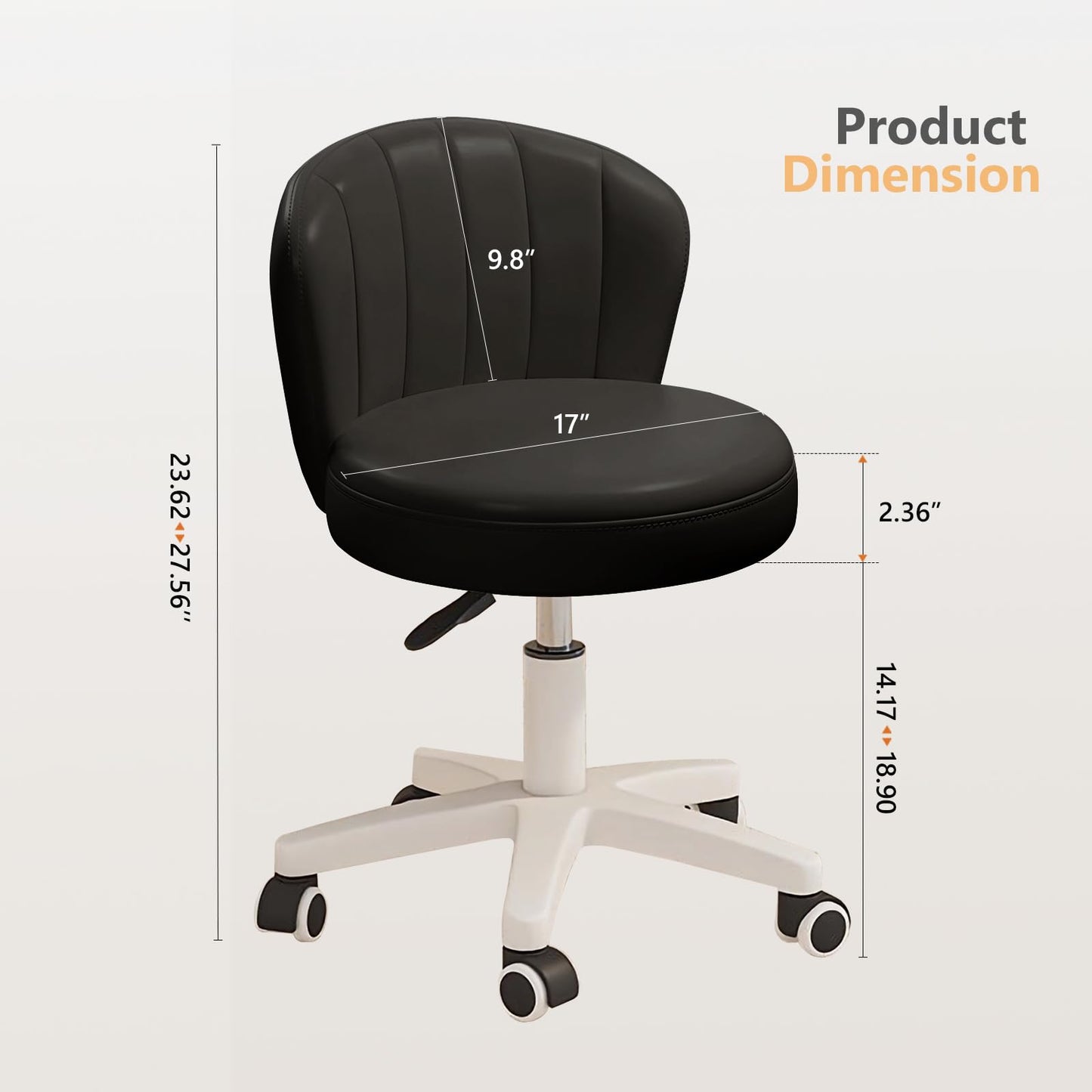 XUEGW Small Scallop Desk Chair with Back, Cute Armless Rolling Vanity Chair with PU Leather, Comfy Office Task Computer Chairs Height Adjustable for Bedroom