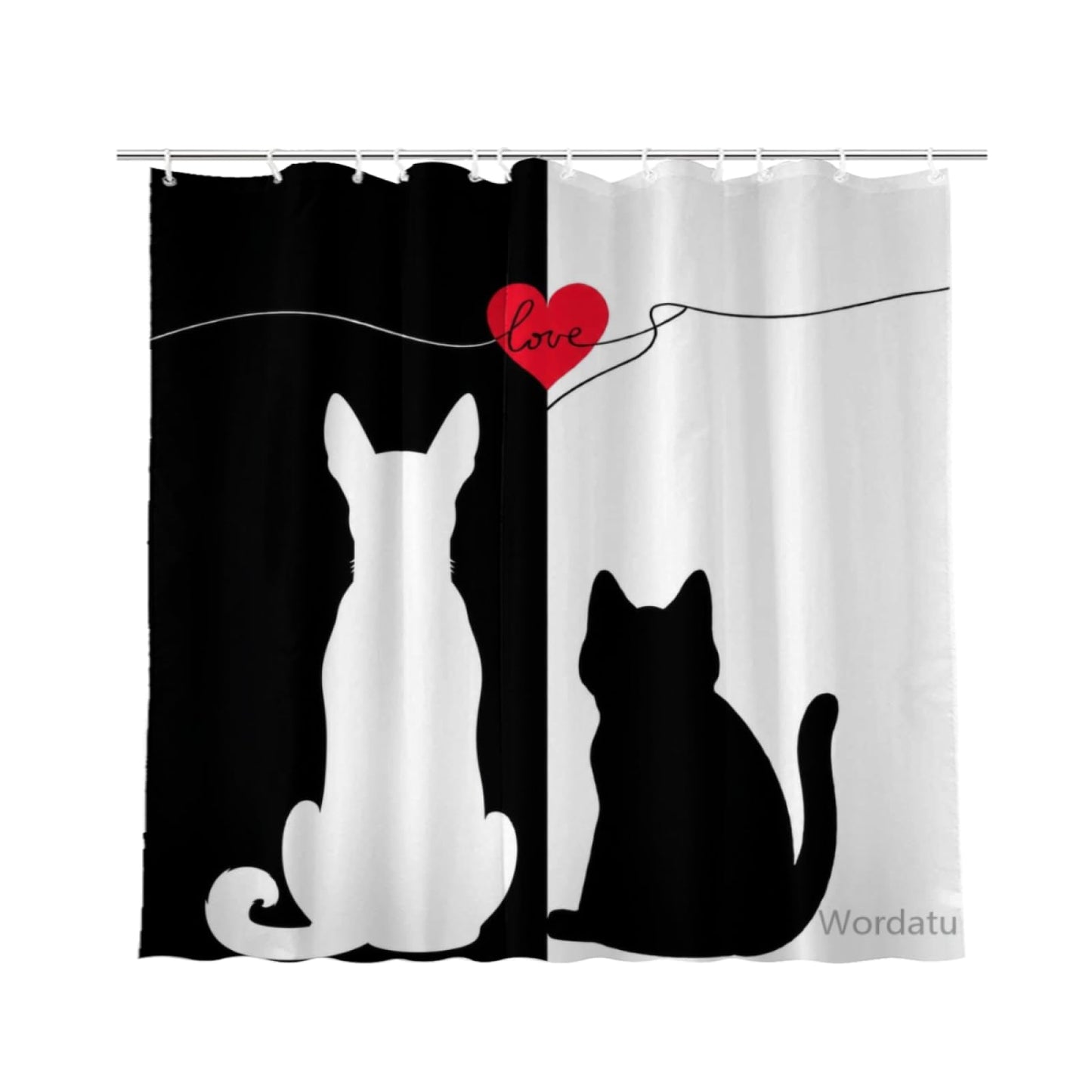 Wordatu Cute Cat and Heart Basenji Shower Curtain, Funny Animal Polyester Shower Curtains for Bathroom,Waterproof Fabric Bath Decor with Plastic Hooks 72x72 in
