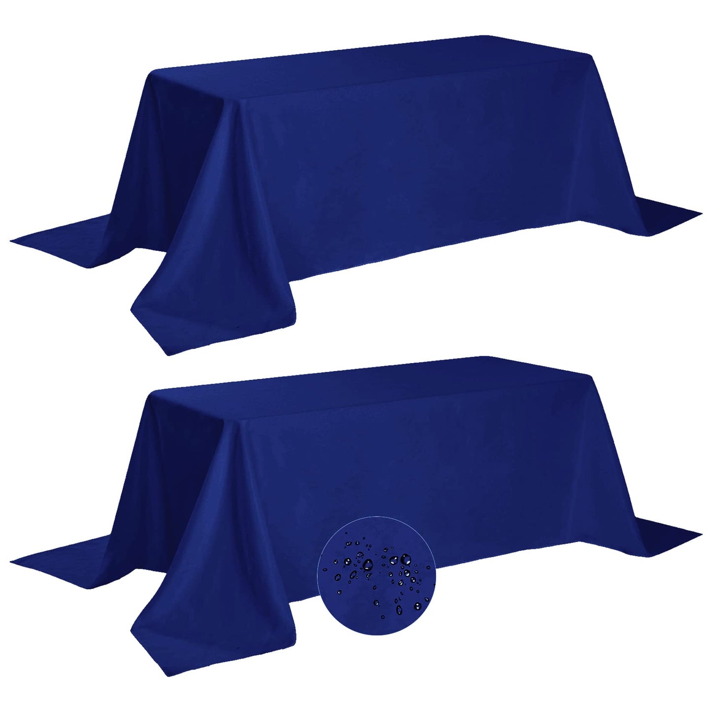 Fokitut 2 Pack Waterproof Rectangle Tablecloth, 90x156 Inch,Stain Resistant and Wrinkle Polyester Table Cloth, Fabric Table Cover for Kitchen Dining, Wedding, Party, Holiday Dinner-Royal Blue