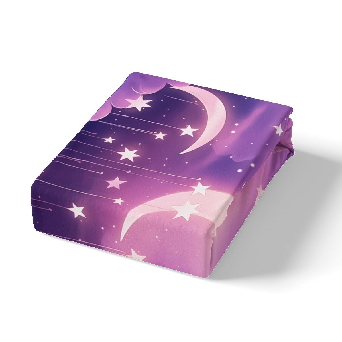 Moon Night Kids Fitted Sheet Full Size,Glitter Starry Sky Galaxy Dreamy Bedding Set,Boys Girls Room Decor,Moon Clouds Bed Cover,Purple Romantic Bed Sheet,2 Pillowcases