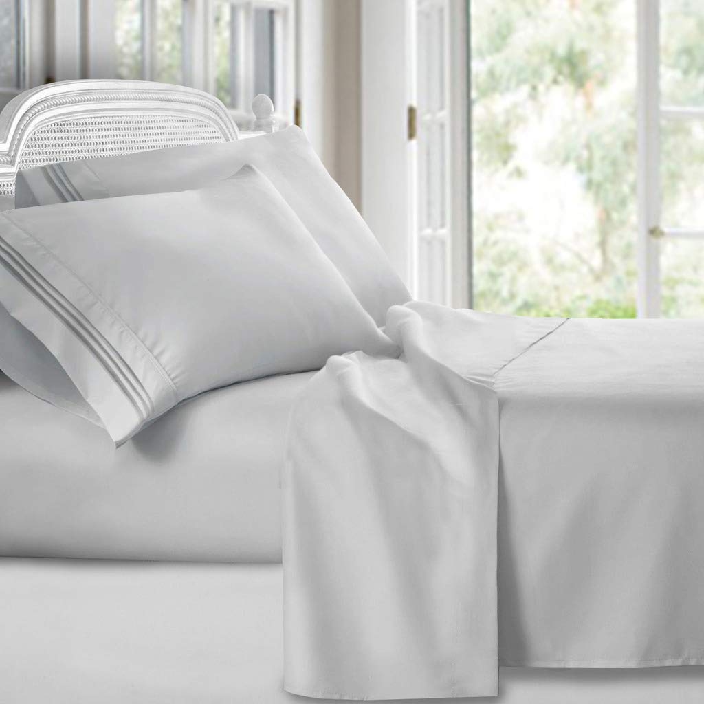 Clara Clark Bed Sheets, Premier 1800 Series 4 Piece Bed Sheet Set, Deep Pocket, Wrinkle, Fade, Stain Resistant, Luxury Soft Bedding Sheets & Pillowcases, Queen, Silver Gray