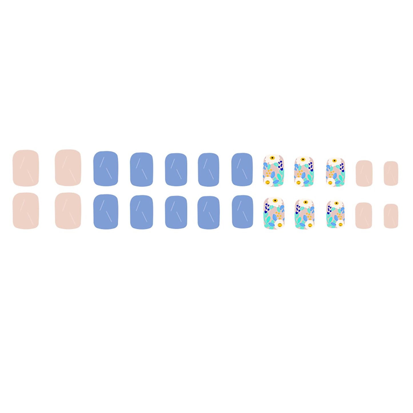 Flower Press On Nails Short Square Fake Nails Blue Spring False Nails With Cute Flowers Designs Artificial Acryluc Glue On Nails Short Full Cover Stick On Nails Press Ons For Women Girls