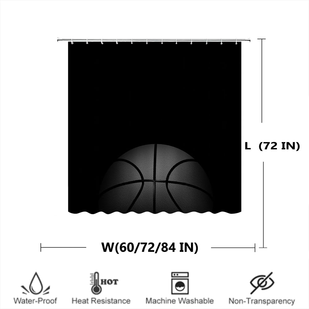 Basketball Theme Shower Curtain Game Bathroom Curtains Black and Gray Basketball Bath Curtain Sports Curtains L 72" W 72"