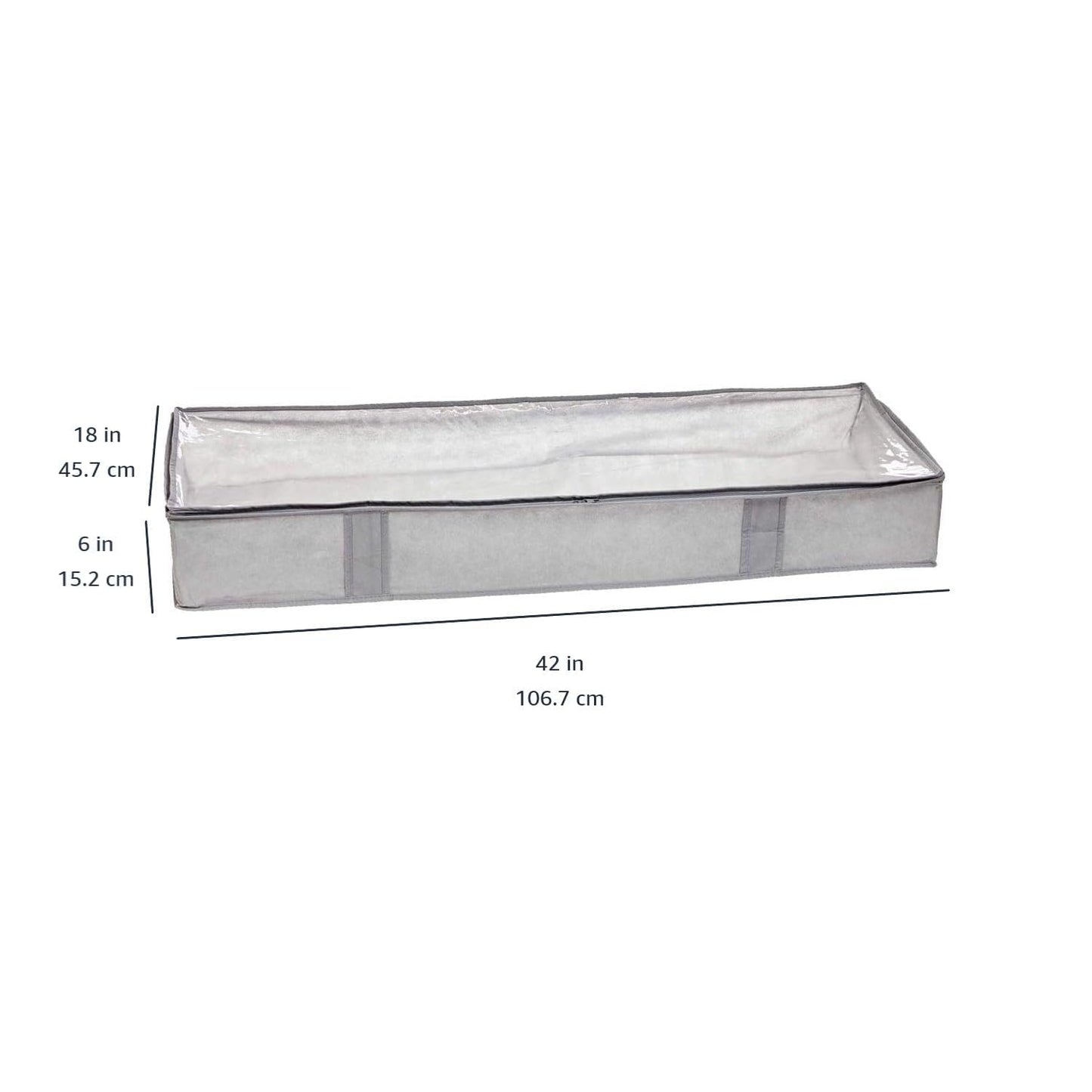 Amazon Basics Under Bed Storage Bags for Clothes and Blankets, Foldable Fabric Zipper Container with Clear Window and Reinforced Handles, Space Saving, 18 x 42 x 6 inches, Gray, 2-Pack