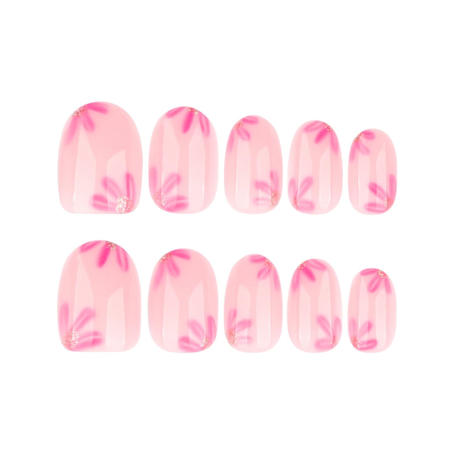 Short Oval Press On Nails with Pink Floral Design, Nude Pink Translucent Fake Nails Glossy Full Cover Acrylic Nails, Elegant Flower Stick On Nails Reusable False Nails for Women Girls