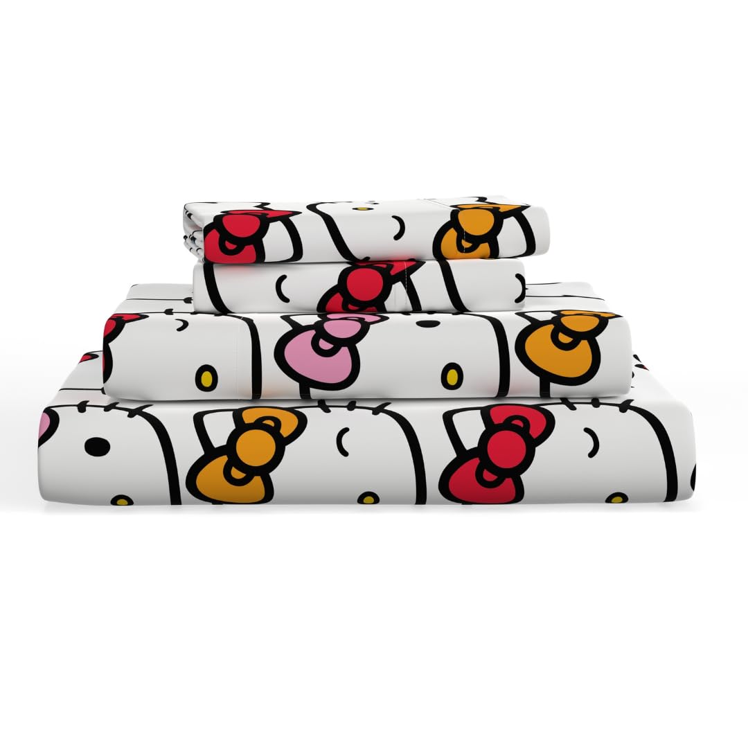 Hello Kitty Bows Bedding Super Soft Cozy Microfiber 4 Piece Full Sheet Set, (Officially Licensed Product) By Franco