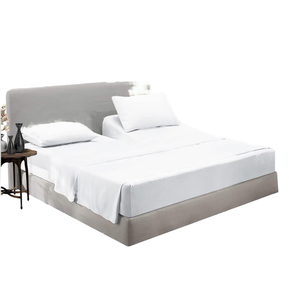Top Split King Flex Head Sheet Set for Sleep Number Mattress Fits Deep Pocket Bed 1800 Thread Count Super Soft and Cool 4 Piece Set with Pillowcases 34-36" Split top (White)