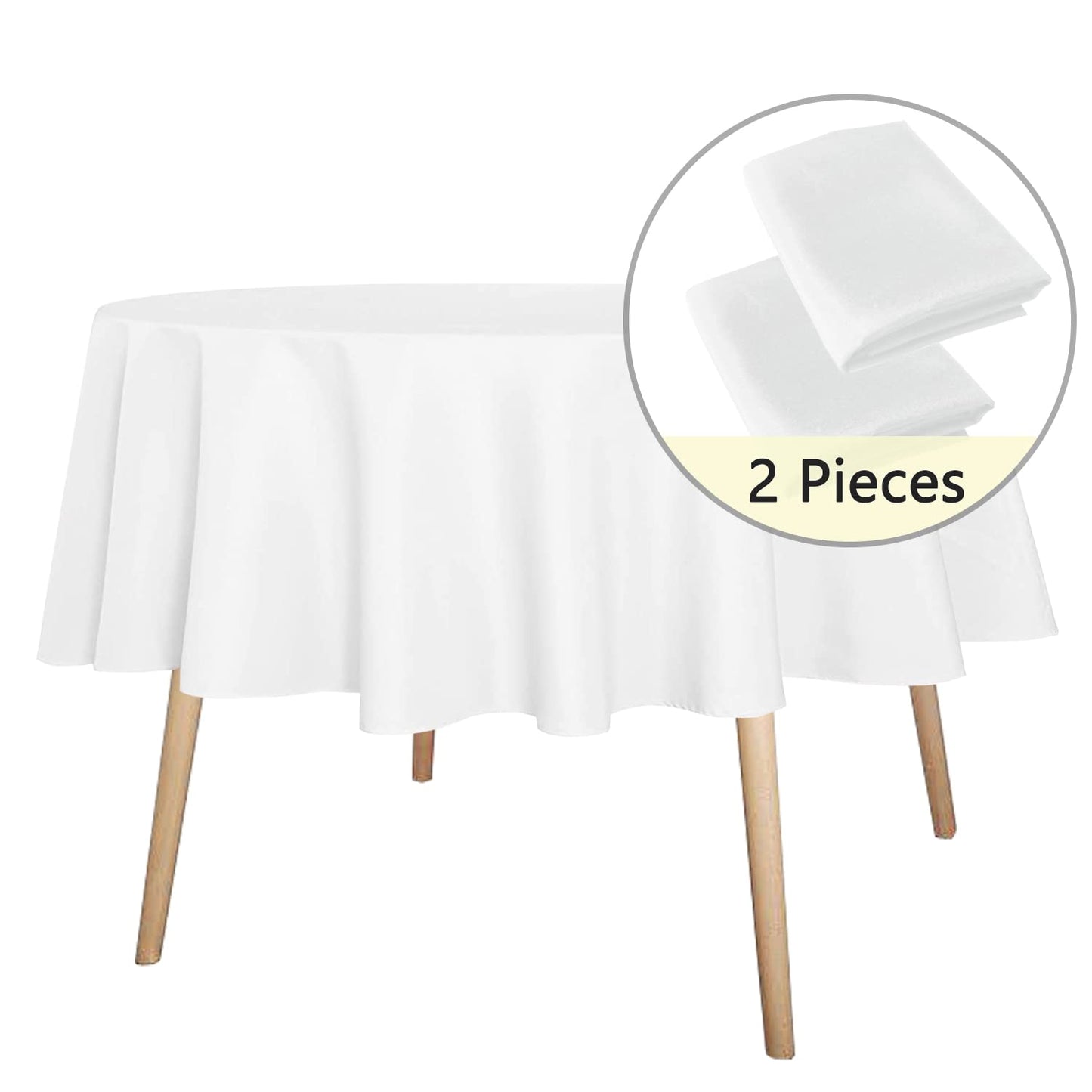 sancua 2 Pack Round Tablecloth 60 Inch White (Fits 20-48 Inch Tables), Stain and Wrinkle Resistant Table Cloth - Washable Polyester Table Cover for Dining Tables, Buffet Parties and Camping